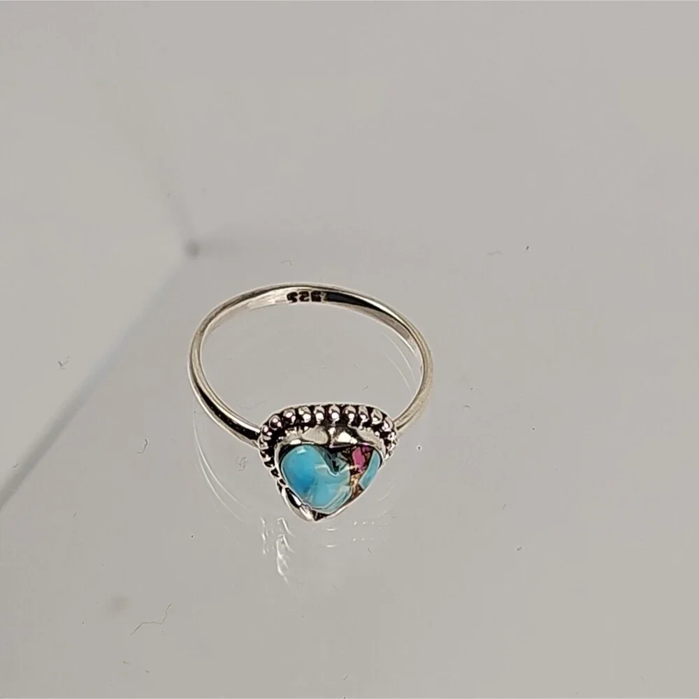 Cotton Candy Dahlia 925 Sterling Silver Turquoise Multicolor Heart Ring